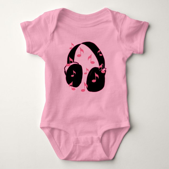 Body Para Bebê Rocha do bebê!  Auriculares com rosa das notas (Frente)