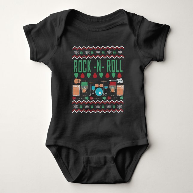 Body Para Bebê Rock n Roll Ugly Christmas Sweater (Frente)