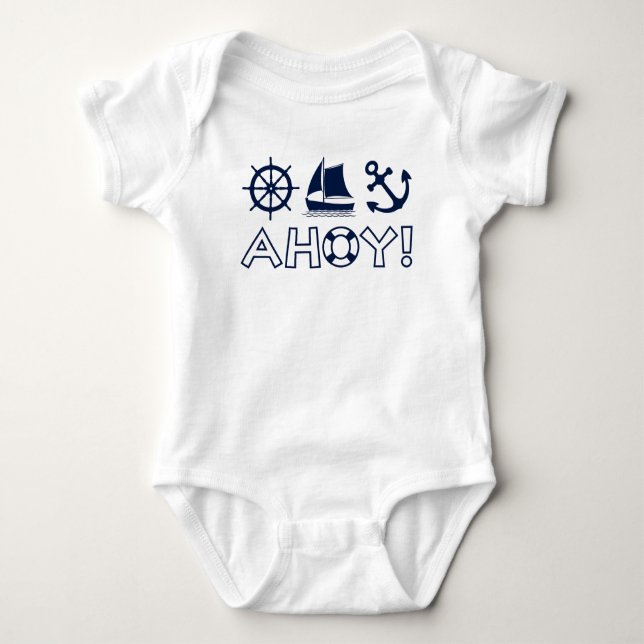 Body Para Bebê Roda, veleiro, Anchor Ahoy! Azul Escuro (Frente)