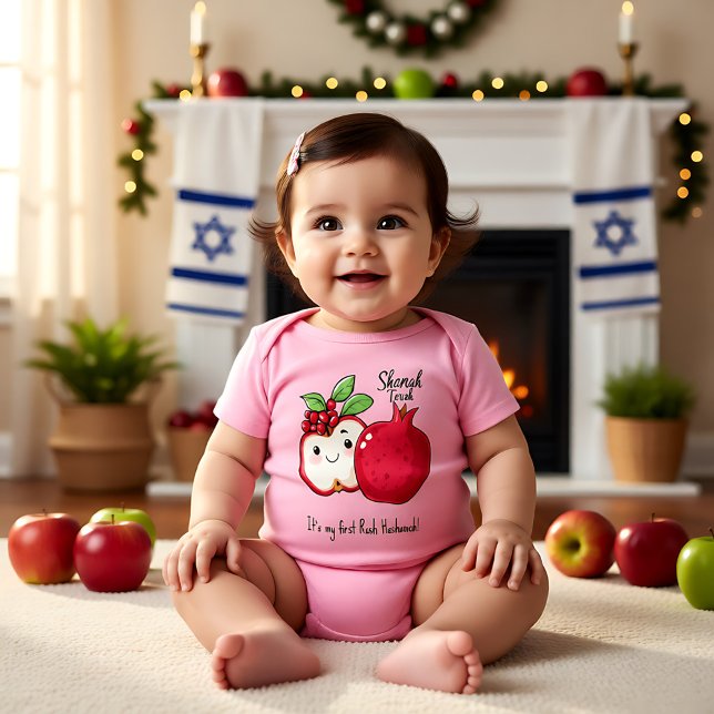 Body Para Bebê 🍎 Romegranato e Apple com texto personalizado (🍎Pomegranate & Apple with custom text Baby Bodysuit)
