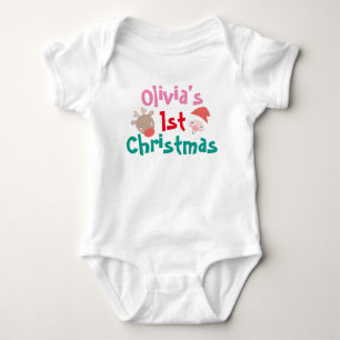 Body Para Bebê Romper do bebê do Natal de Olivia primeiro