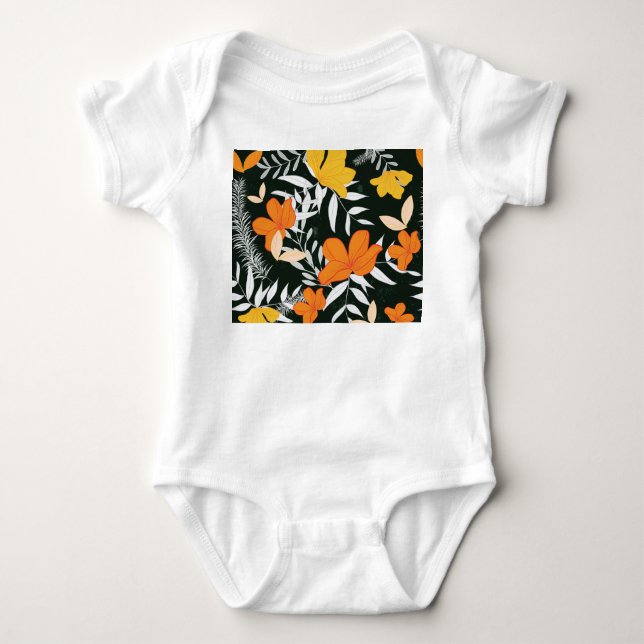 Body Para Bebê Rosa de laranja: Abstrato botânico. (Frente)