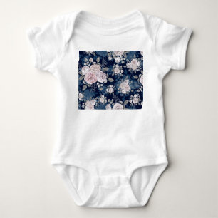 Body Para Bebê Rosas Rosa Azul Escuro: Vintage