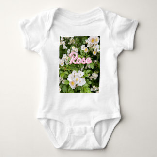 Body Para Bebê Rosas Selvagens Cor-de-rosa e branco no nome perso