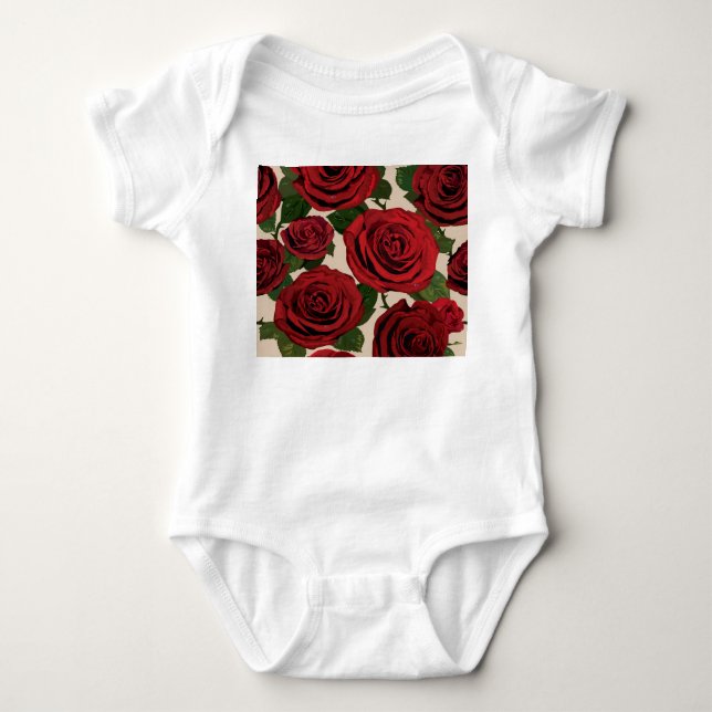 Body Para Bebê Rosas vermelhas: Fundo Floral Ininterrupto (Frente)
