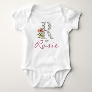 Body Para Bebê Rosie Name Reveal Floral - Letra Floral R Flor Vin