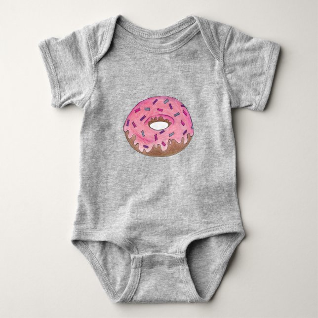 Body Para Bebê Rosquinha rosa Dobra Sprinkles Breakfast Comida (Frente)