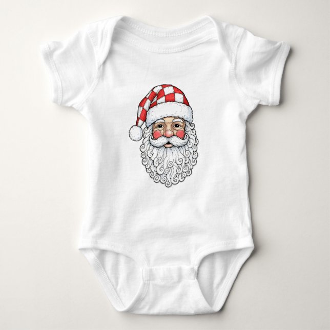 Body Para Bebê Rosto de Papai Noel em Patchwork Doodle Arte Canet (Frente)