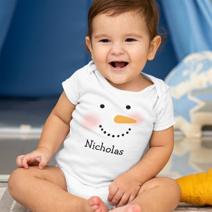 Body Para Bebê Rosto Feliz de Boneco de Neve Personalizado Nome d