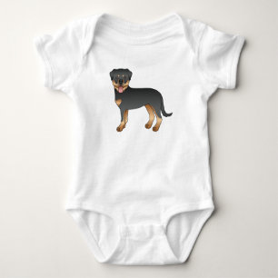 Body Para Bebê Rottweiler Preto e Castanho Cachorro de Desenho An