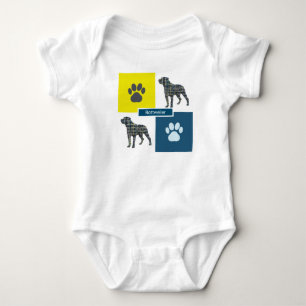 Body Para Bebê Rottweiler Silhouter Cachorro e Pata Amarelo e Azu