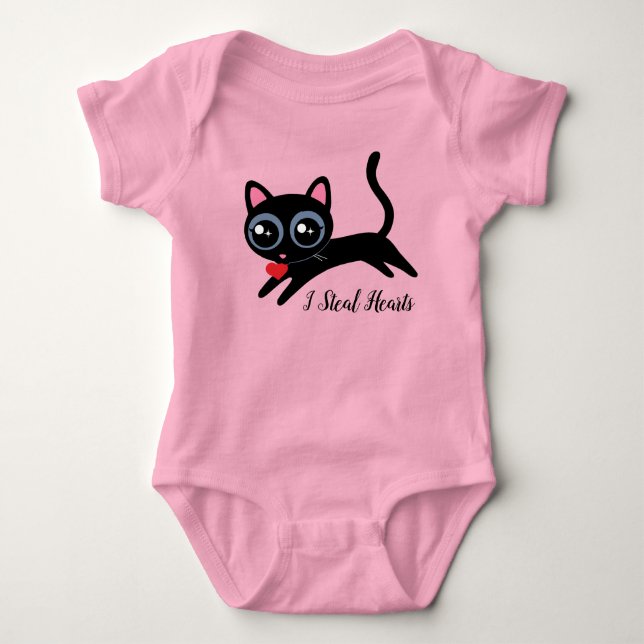 Body Para Bebê Roubo Corações Presente de Gatinho Fofinho (Frente)