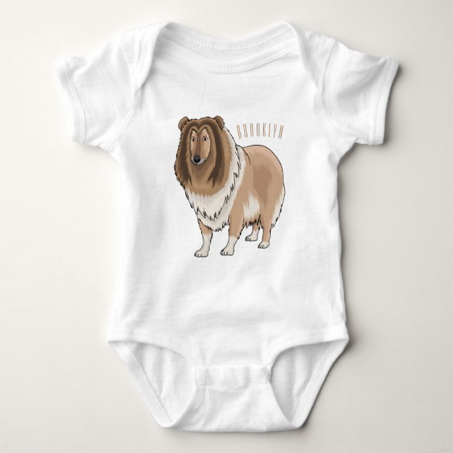 Body Para Bebê Rough collie dog cartoon illustration (Frente)