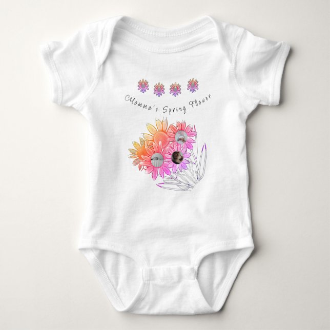 Body Para Bebê Round Baby Photo Momma's Primavera Flower Daisies (Frente)