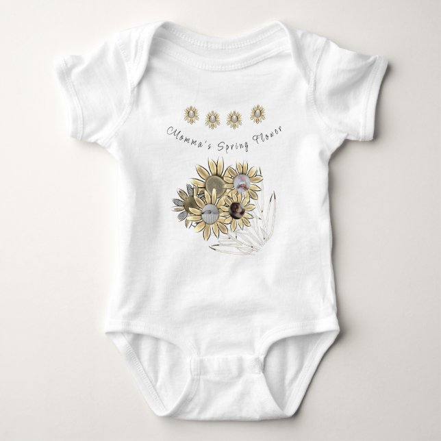 Body Para Bebê Round Baby Photo Momma's Primavera Flower Daisies (Frente)