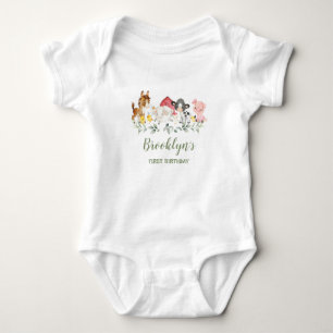 Body Para Bebê Roupa de 1º Aniversário de Animais de Fazenda Fofo