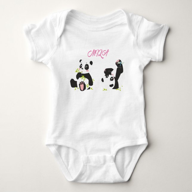 Body Para Bebê Roupa de bebê com pandas bonitas (Frente)