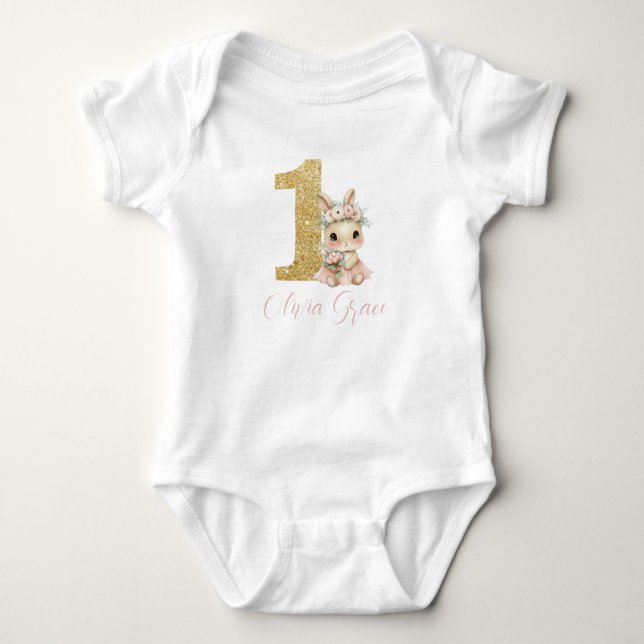 Body Para Bebê Roupa de Bebê para 1º Aniversário de Coelhinha Bai (Frente)