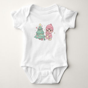 Body Para Bebê Roupa de Natal Kawaii Fofa Criança e Ursinho Bebê