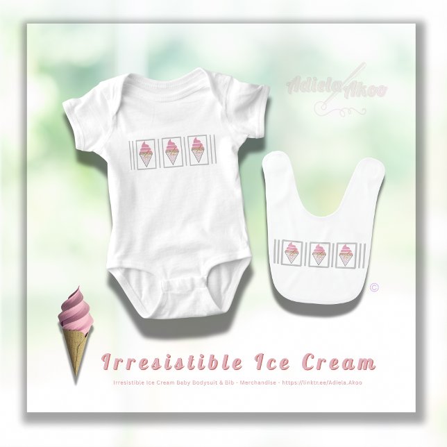 Body Para Bebê Roupa de Sorvete irresistível por Adiela Akoo (Irresistible Ice Cream Baby Bodysuit n Bib by Poet Adiela Akoo. SHOP my store for more fab finds now)
