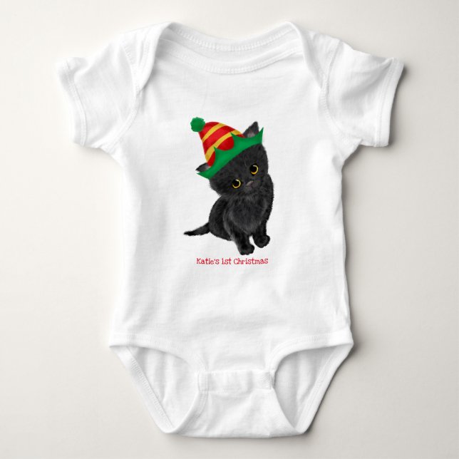 Body Para Bebê Roupa personalizada de 1rua de bebê gatinho preto  (Frente)