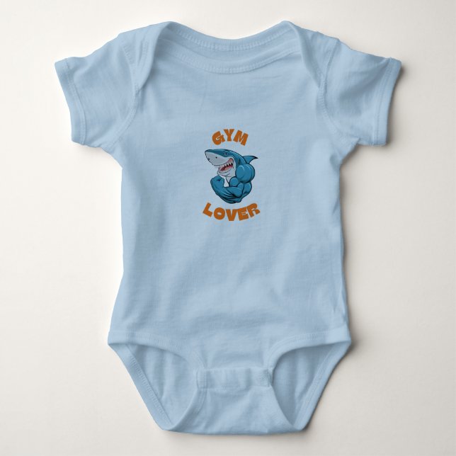 Body Para Bebê Roupas de Bebê Funny Shark Pai Fitness Presente  (Frente)