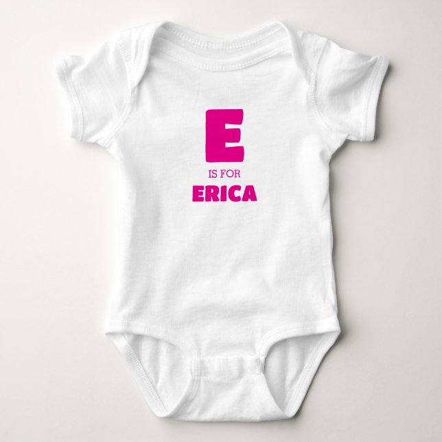 Body Para Bebê Roupas de Bebê Letra E, Macacão de Bebê com Nome  (Frente)