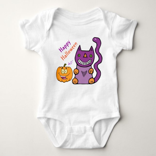 Body Para Bebê Roxo Gato e Pumpkin Criança (Frente)