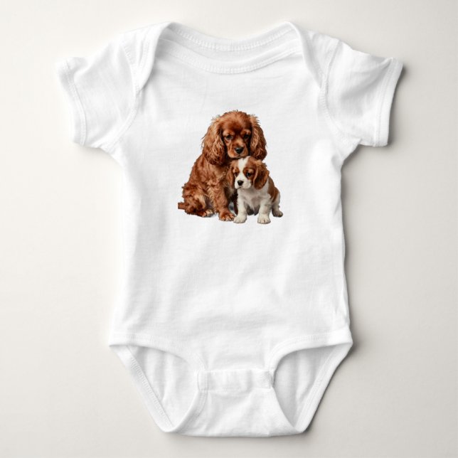 Body Para Bebê Ruby Cavalier Spaniel and her Blenheim puppy (Frente)