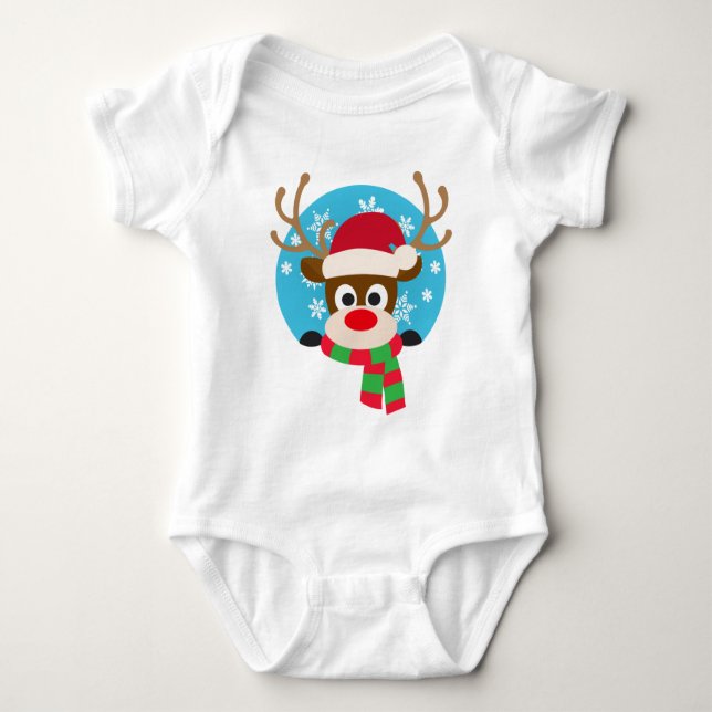 Body Para Bebê Rudolph Cute A Rena Nose Vermelha | Bebê-macarrão (Frente)