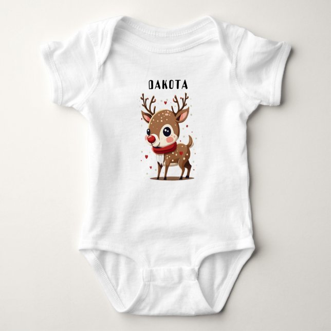 Body Para Bebê Rudolph Personalizado Bonito, Reinador Nose Vermel (Frente)