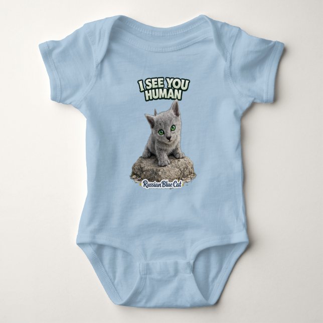 Body Para Bebê Russian blue funny kitten "I see you" (Frente)
