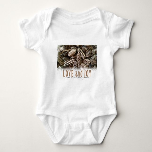 Body Para Bebê Rustic Holiday Love and Joy Pine Cone (Frente)