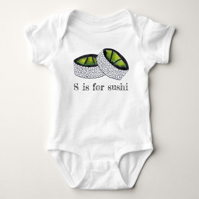 Body Para Bebê S é para Sushi Comida japonesa Avocado Roll Comida (Frente)