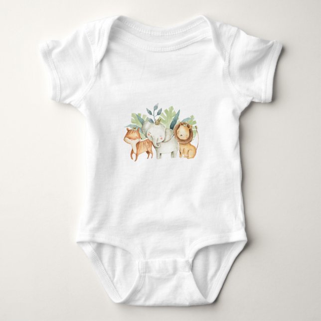 Body Para Bebê Safari lion, elephant and tiger illustration kids (Frente)