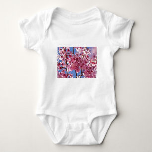 Body Para Bebê Sakura Flores de Cerejeira Estrelas Vermelhas
