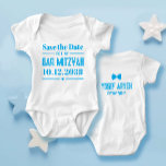 Body Para Bebê Salve a data para o meu Bar Mitzvah Engraçado Meni<br><div class="desc">Planeje à frente:) quando você personalizar este adorável SAVE A DATA PARA O MEU BAR MITZVAH, babaca. Claro que todos sorriem! Este lindo presente de bebê é perfeito para qualquer bebê judeu. A data na frente tinha nomes hebraicos e ingleses no sentido inverso. NOTA: para digitar HEBREW - defina o...</div>