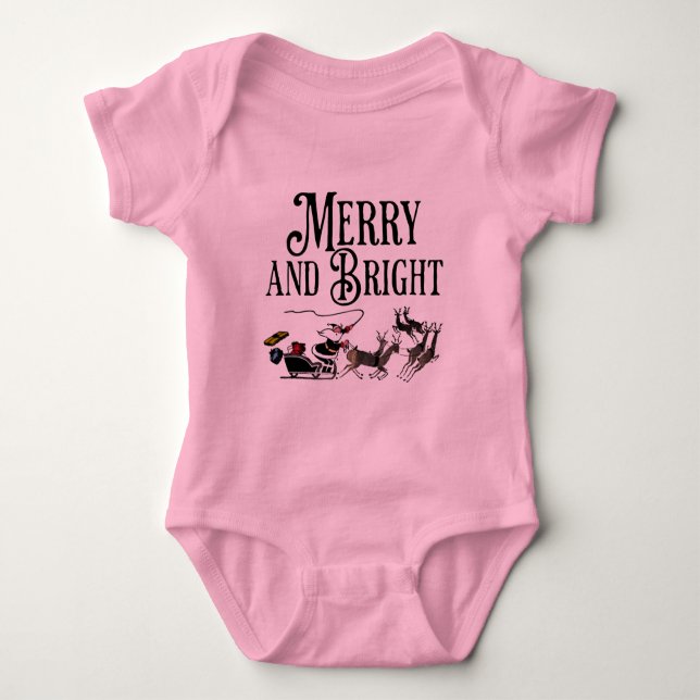 Body Para Bebê Santa and Reindeer Merry and Bright Baby Bodysuit/ (Frente)