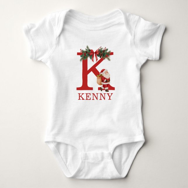 Body Para Bebê Santa Monogrammed and Name Family Matching (Frente)