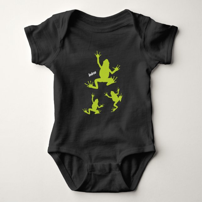 Body Para Bebê Sapo Fofo Verde e Preto (Frente)