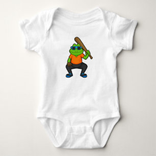 Body Para Bebê Sapo no Baseball com taco de beisebol e óculos de