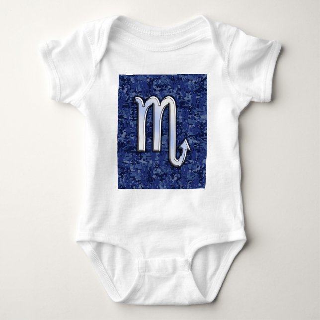 Body Para Bebê Scorpio Zodiac - Símbolo Marinho Azul Camo (Frente)