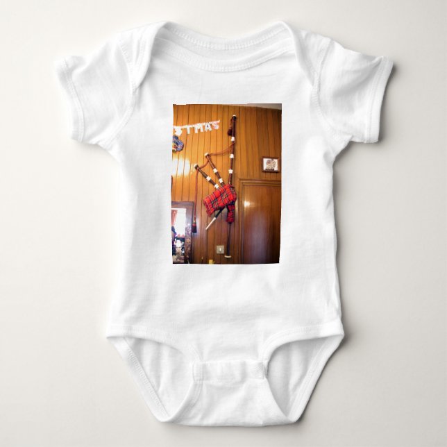 Body Para Bebê Scotland Bagpipe Tartan Xadrez Instrumento Musical (Frente)