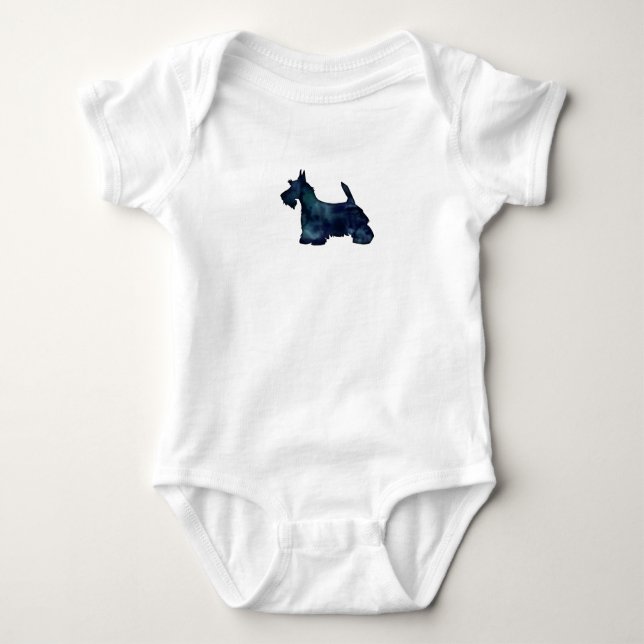 Body Para Bebê Scottie Terrier Black Watercolor Silhouette (Frente)