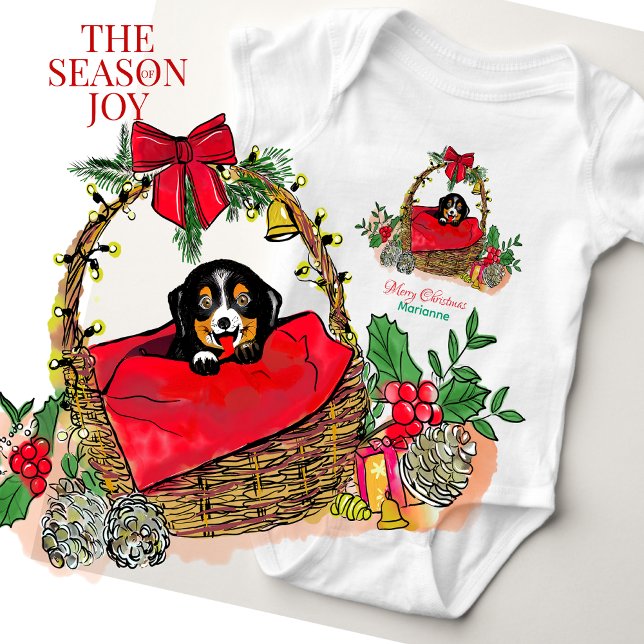 Body Para Bebê Season of Joy Cute Puppy In A Basket Cartoon 1 (Criador carregado)