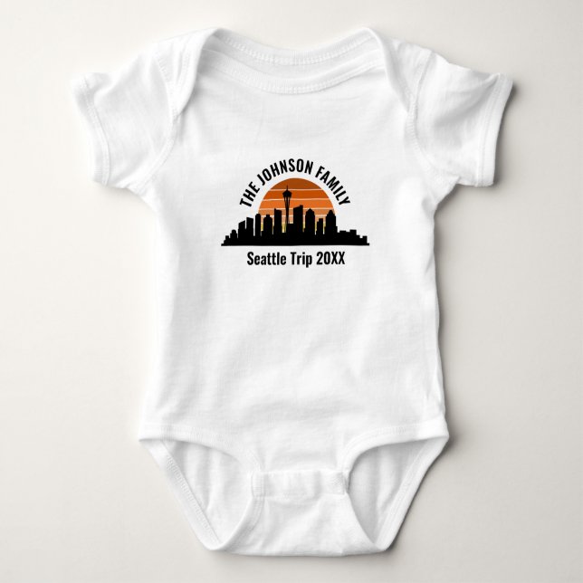 Body Para Bebê Seattle Skyline Sunset Férias Personalizadas (Frente)