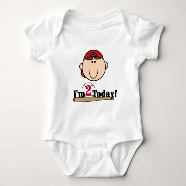 Body Para Bebê Segundo aniversário Brunette Baseball (Frente)