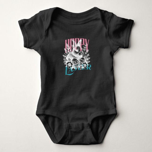Body Para Bebê Selo do Coelho da Páscoa Alegre (Frente)