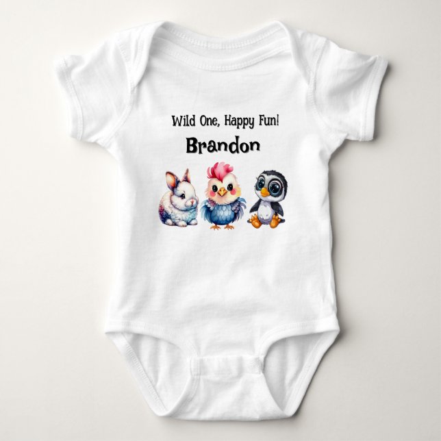 Body Para Bebê Selvagem De Animais De Floresta Brincadeiras (Frente)