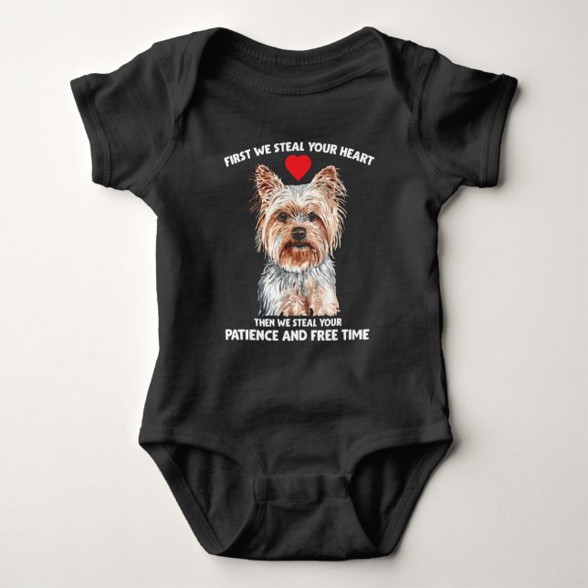 Body Para Bebê Sem tempo livre e paciência Yorkie Yorkshire (Frente)